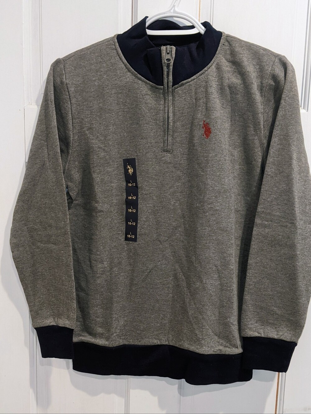 U.S. Polo Association Boys Quarter Zip Gray Heather Size Large 10-12 Brand New